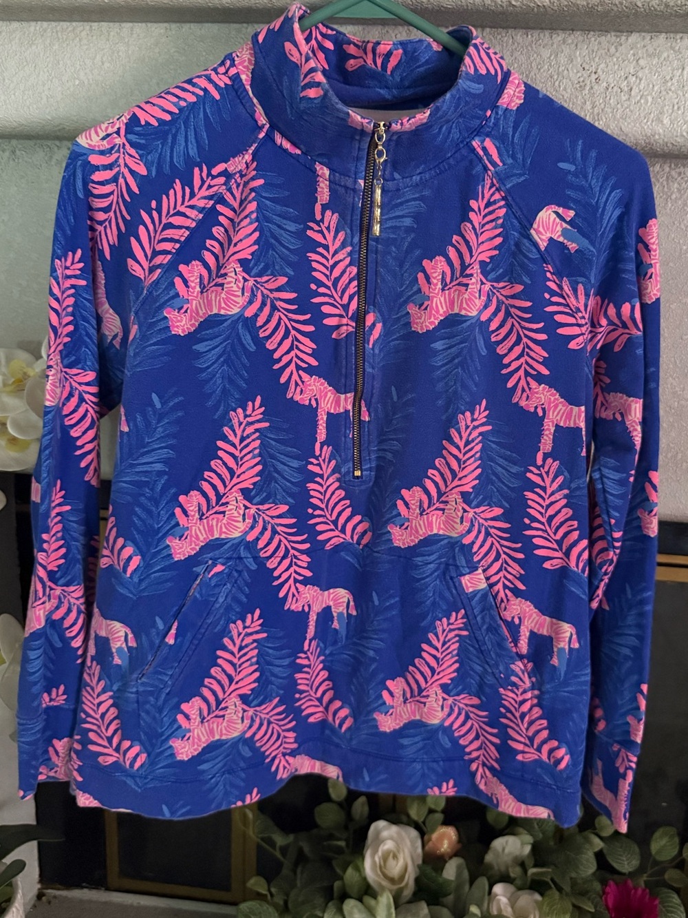 Lilly Pulitzer Skipper Popover Pink Tropical Leaf & Zebra Print